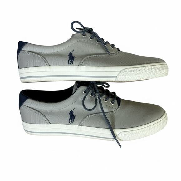 Ralph Lauren Vaughn Low Top Sneakers Mens 11.5 Gray Navy Canvas Lace Up Preppy - Picture 1 of 8